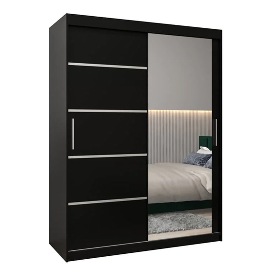 Vevey II Mirrored Wardrobe 2 Sliding Doors 150cm In Black