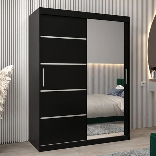 Product photograph of Vevey Ii Mirrored Wardrobe 2 Sliding Doors 150cm In Black from Furniture in Fashion