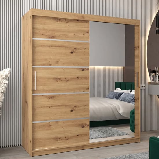 Product photograph of Vevey Ii Mirrored Wardrobe 2 Sliding Doors 180cm In Artisan Oak from Furniture in Fashion