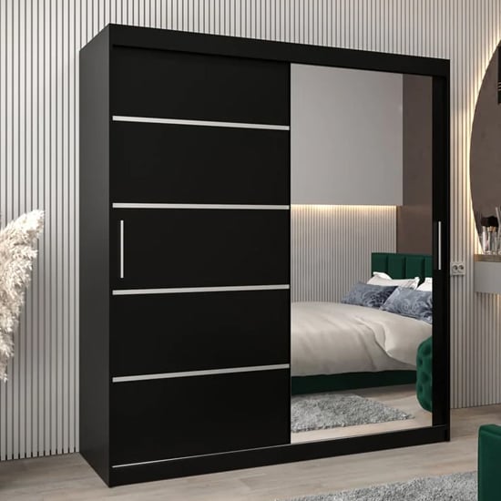 Product photograph of Vevey Ii Mirrored Wardrobe 2 Sliding Doors 180cm In Black from Furniture in Fashion