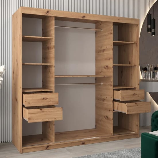 Vevey II Mirrored Wardrobe 2 Sliding Doors 200cm In Artisan Oak