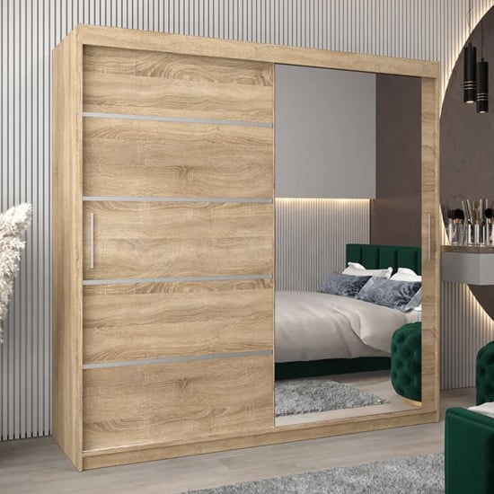 Read more about Vevey ii mirrored wardrobe 2 sliding doors 200cm in sonoma oak