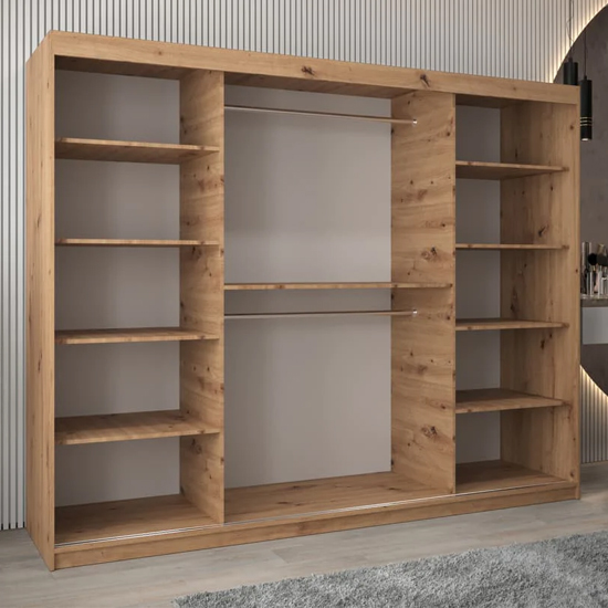 Vevey II Mirrored Wardrobe 3 Sliding Doors 250cm In Artisan Oak