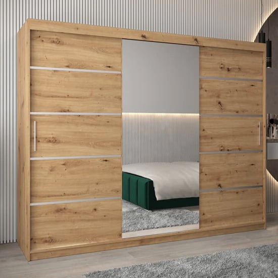 Read more about Vevey ii mirrored wardrobe 3 sliding doors 250cm in artisan oak