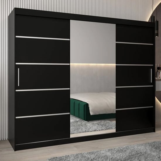 Read more about Vevey ii mirrored wardrobe 3 sliding doors 250cm in black