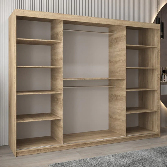 Vevey II Mirrored Wardrobe 3 Sliding Doors 250cm In Sonoma Oak
