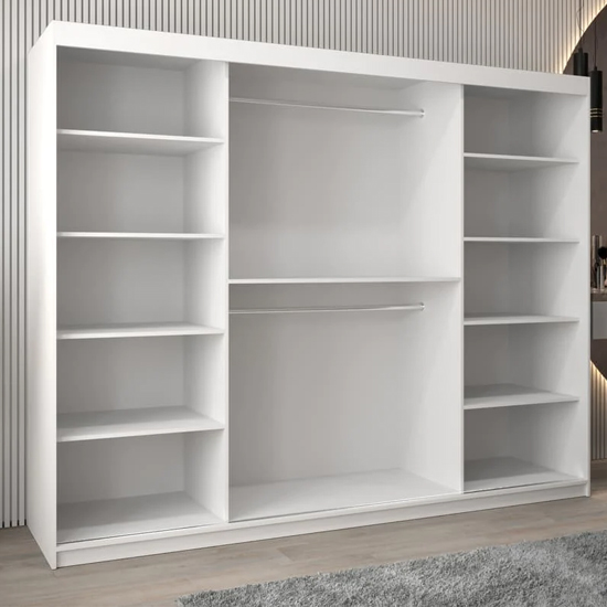 Vevey II Mirrored Wardrobe 3 Sliding Doors 250cm In White