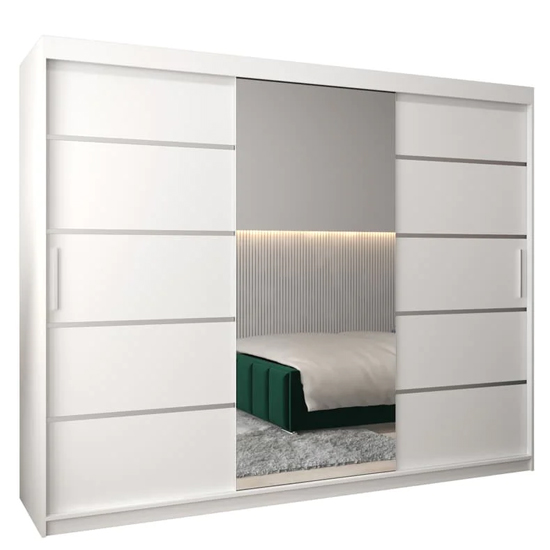 Vevey II Mirrored Wardrobe 3 Sliding Doors 250cm In White