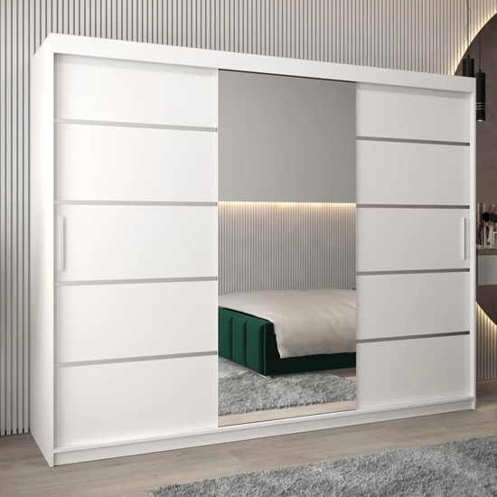 Product photograph of Vevey Ii Mirrored Wardrobe 3 Sliding Doors 250cm In White from Furniture in Fashion