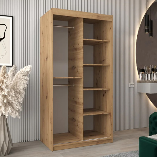 Vevey III Mirrored Wardrobe 2 Sliding Doors 100cm In Artisan Oak