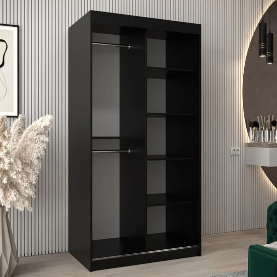 Vevey III Mirrored Wardrobe 2 Sliding Doors 100cm In Black