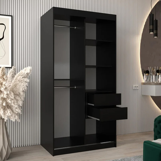 Vevey III Mirrored Wardrobe 2 Sliding Doors 100cm In Black