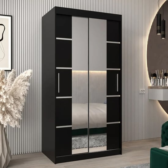 Product photograph of Vevey Iii Mirrored Wardrobe 2 Sliding Doors 100cm In Black from Furniture in Fashion
