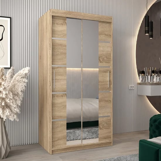 Read more about Vevey iii mirrored wardrobe 2 sliding doors 100cm in sonoma oak