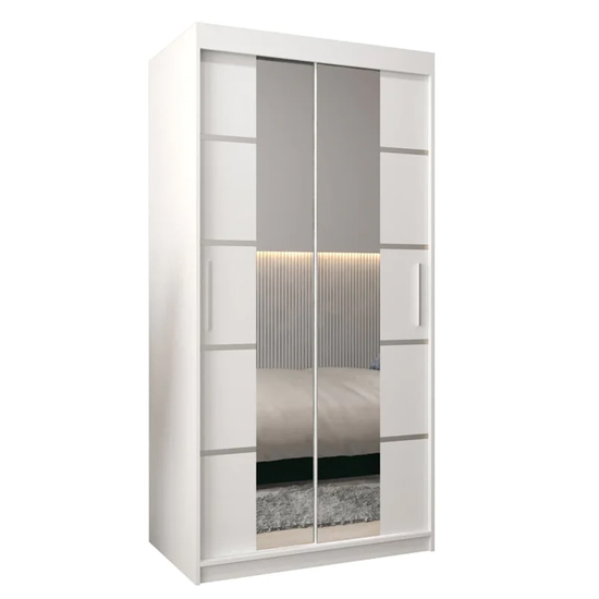 Vevey III Mirrored Wardrobe 2 Sliding Doors 100cm In White