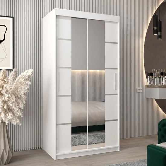 Product photograph of Vevey Iii Mirrored Wardrobe 2 Sliding Doors 100cm In White from Furniture in Fashion