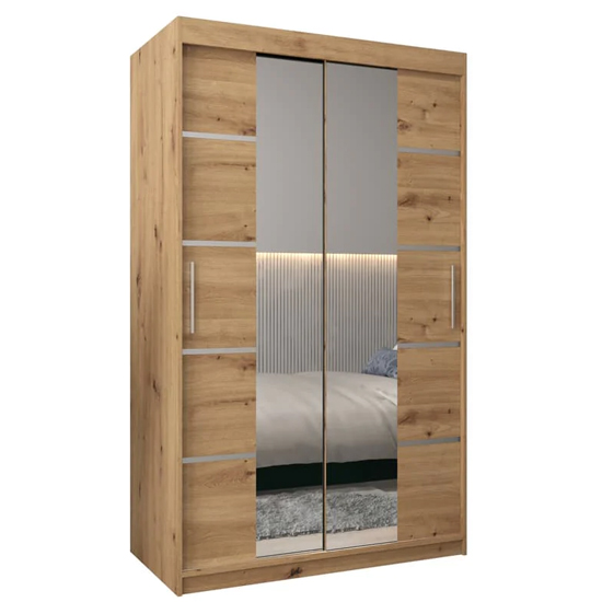 Vevey III Mirrored Wardrobe 2 Sliding Doors 120cm In Artisan Oak