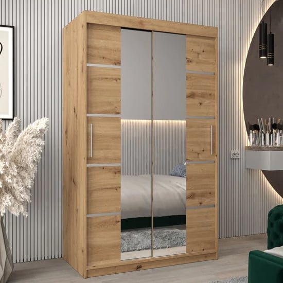 Product photograph of Vevey Iii Mirrored Wardrobe 2 Sliding Doors 120cm In Artisan Oak from Furniture in Fashion