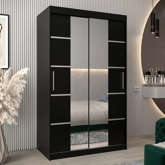 Product photograph of Vevey Iii Mirrored Wardrobe 2 Sliding Doors 120cm In Black from Furniture in Fashion
