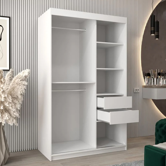Vevey III Mirrored Wardrobe 2 Sliding Doors 120cm In White