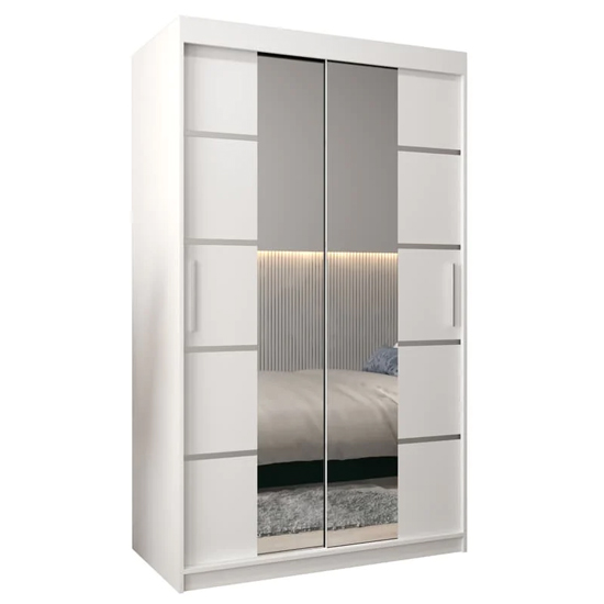 Vevey III Mirrored Wardrobe 2 Sliding Doors 120cm In White