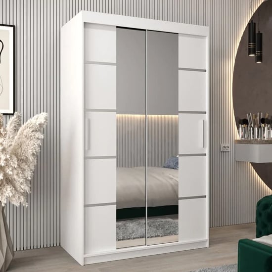 Product photograph of Vevey Iii Mirrored Wardrobe 2 Sliding Doors 120cm In White from Furniture in Fashion