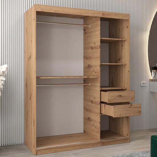 Vevey III Mirrored Wardrobe 2 Sliding Doors 150cm In Artisan Oak