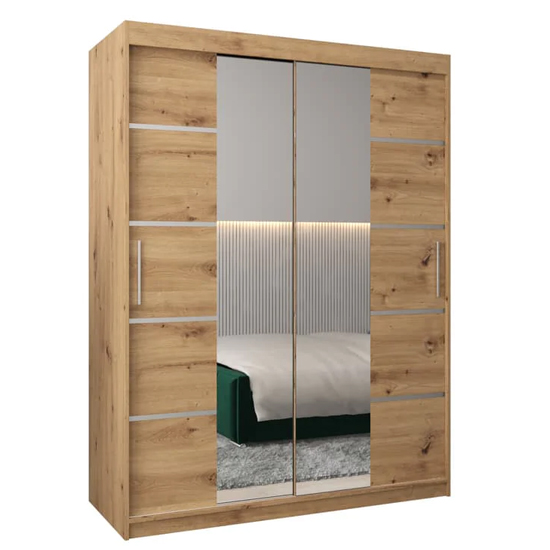 Vevey III Mirrored Wardrobe 2 Sliding Doors 150cm In Artisan Oak