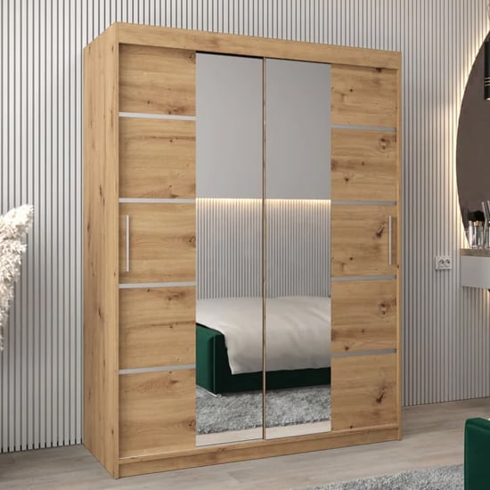 Product photograph of Vevey Iii Mirrored Wardrobe 2 Sliding Doors 150cm In Artisan Oak from Furniture in Fashion