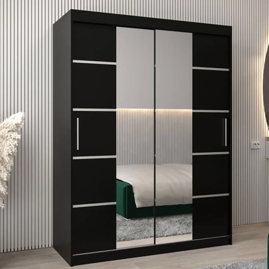 Product photograph of Vevey Iii Mirrored Wardrobe 2 Sliding Doors 150cm In Black from Furniture in Fashion