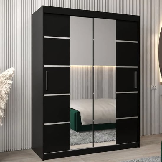 Vevey III Mirrored Wardrobe 2 Sliding Doors 150cm In Black