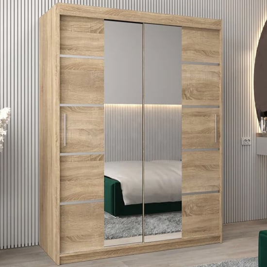 Product photograph of Vevey Iii Mirrored Wardrobe 2 Sliding Doors 150cm In Sonoma Oak from Furniture in Fashion