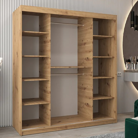 Vevey III Mirrored Wardrobe 2 Sliding Doors 180cm In Artisan Oak