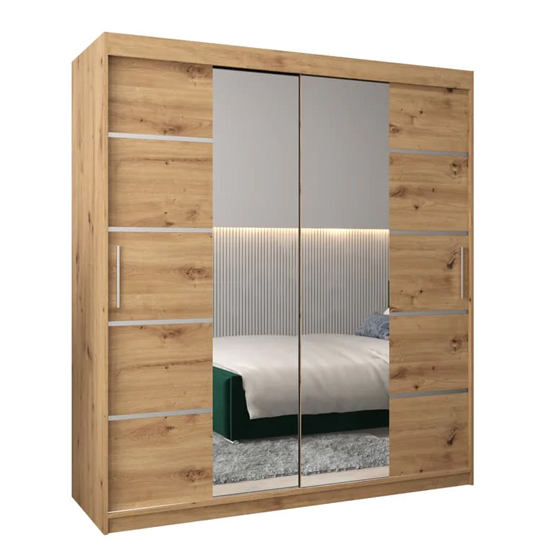Vevey III Mirrored Wardrobe 2 Sliding Doors 180cm In Artisan Oak
