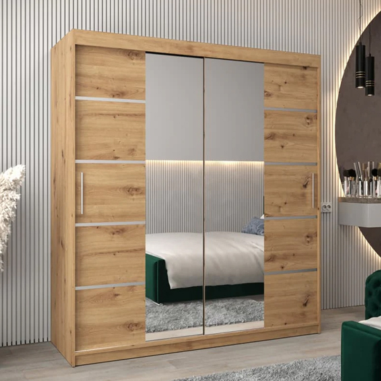 Product photograph of Vevey Iii Mirrored Wardrobe 2 Sliding Doors 180cm In Artisan Oak from Furniture in Fashion