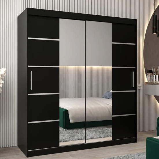 Product photograph of Vevey Iii Mirrored Wardrobe 2 Sliding Doors 180cm In Black from Furniture in Fashion