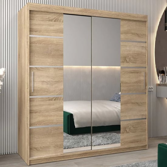 Product photograph of Vevey Iii Mirrored Wardrobe 2 Sliding Doors 180cm In Sonoma Oak from Furniture in Fashion
