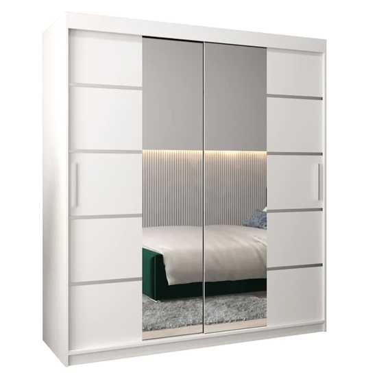 Vevey III Mirrored Wardrobe 2 Sliding Doors 180cm In White