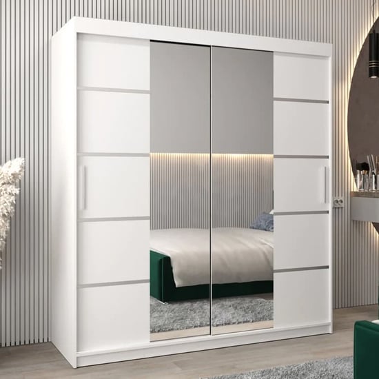 Product photograph of Vevey Iii Mirrored Wardrobe 2 Sliding Doors 180cm In White from Furniture in Fashion