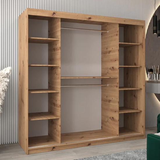 Vevey III Mirrored Wardrobe 2 Sliding Doors 200cm In Artisan Oak