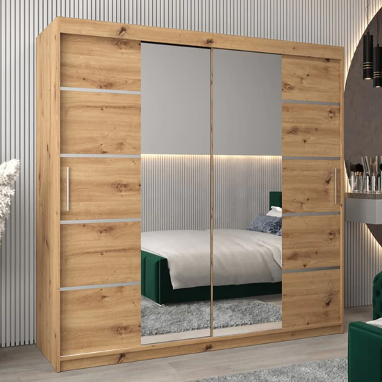 Product photograph of Vevey Iii Mirrored Wardrobe 2 Sliding Doors 200cm In Artisan Oak from Furniture in Fashion