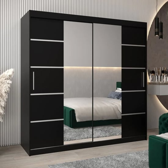 Product photograph of Vevey Iii Mirrored Wardrobe 2 Sliding Doors 200cm In Black from Furniture in Fashion