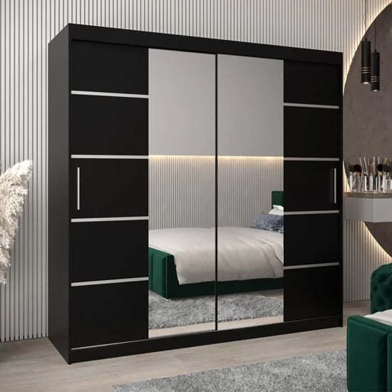 Read more about Vevey iii mirrored wardrobe 2 sliding doors 200cm in black