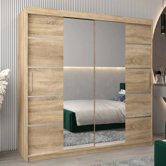 Read more about Vevey iii mirrored wardrobe 2 sliding doors 200cm in sonoma oak