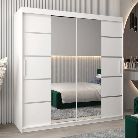 Product photograph of Vevey Iii Mirrored Wardrobe 2 Sliding Doors 200cm In White from Furniture in Fashion