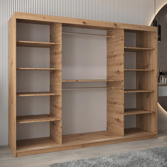 Vevey III Mirrored Wardrobe 3 Sliding Doors 250cm In Artisan Oak