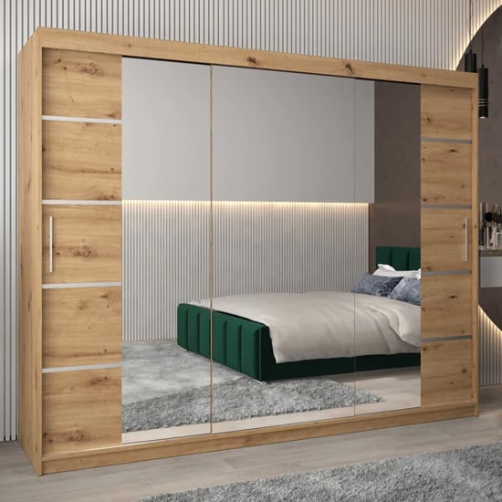 Read more about Vevey iii mirrored wardrobe 3 sliding doors 250cm in artisan oak