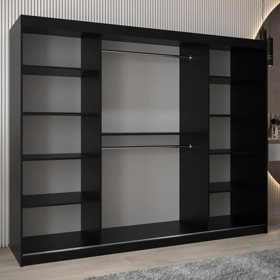 Vevey III Mirrored Wardrobe 3 Sliding Doors 250cm In Black