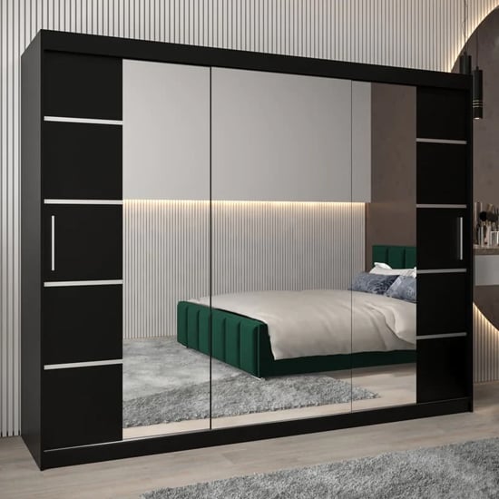 Read more about Vevey iii mirrored wardrobe 3 sliding doors 250cm in black