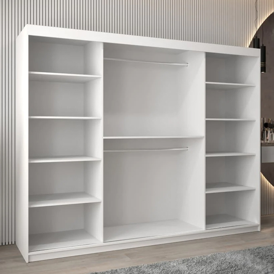 Vevey III Mirrored Wardrobe 3 Sliding Doors 250cm In White